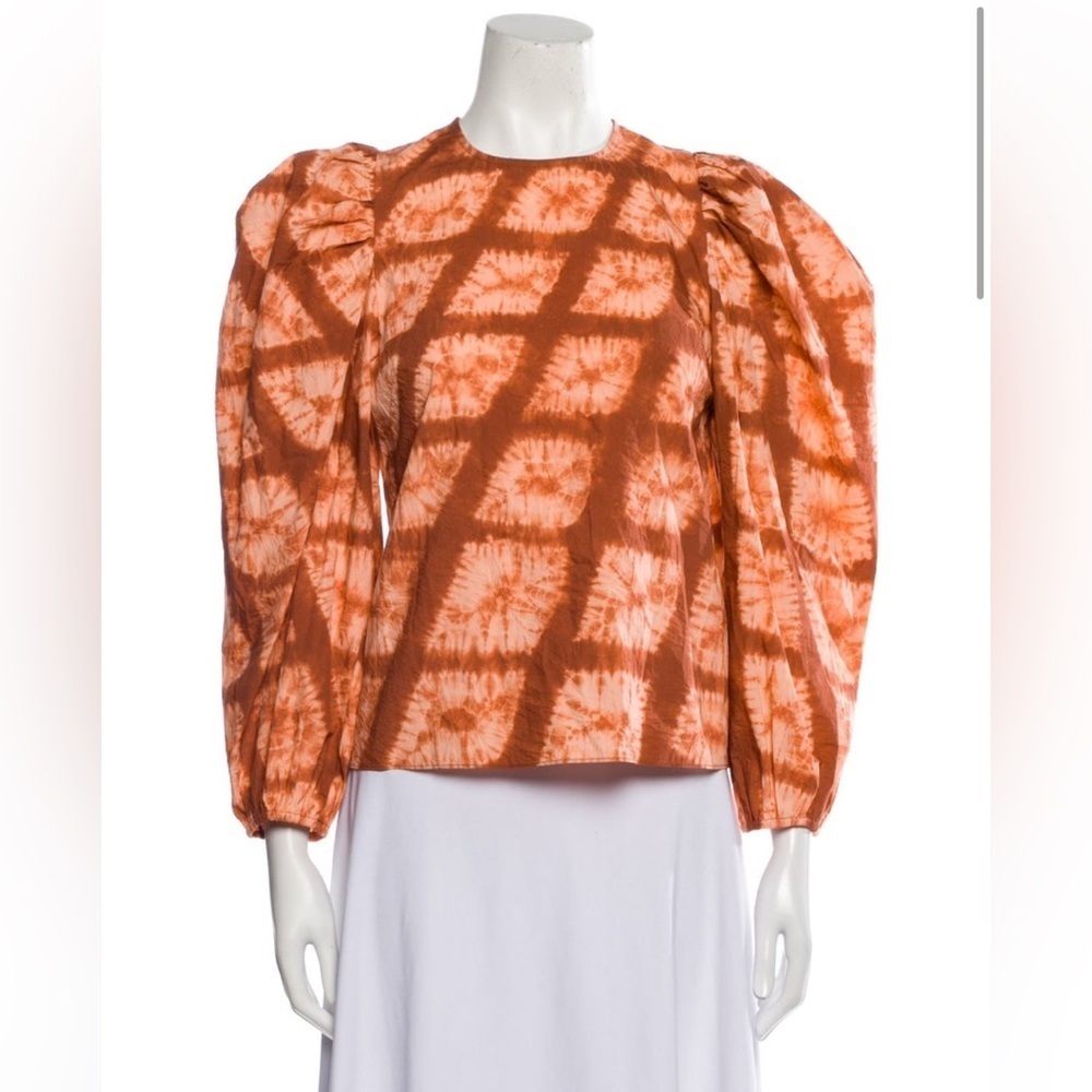 Ulla Johnson Orange Tie-Dye Puff Sleeve Top - Picture 2 of 4